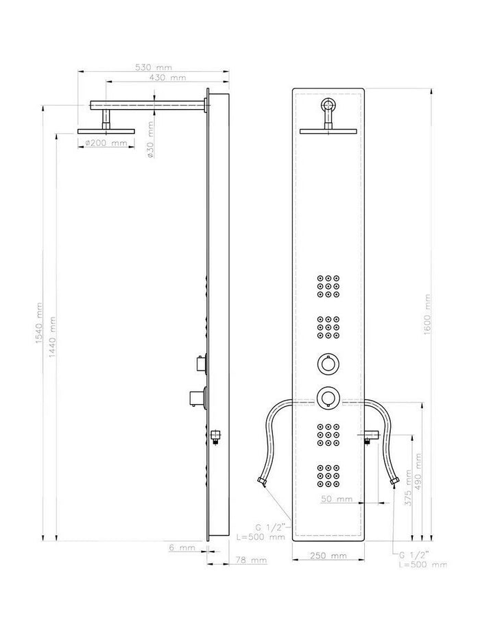 Colonna Doccia Vetro PVC Pannello Soffione Miscelatore Bagno Metaform Crystal