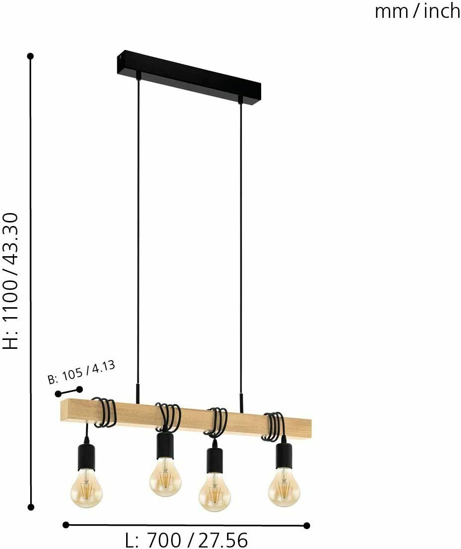 Lampada a Sospensione Vintage Legno Lampadine Lampadario Interno Townshend EGLO