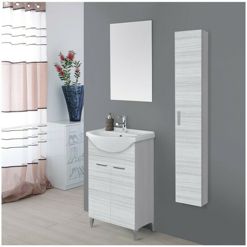 Mobile bagno a terra 2 Ante Grigio Lavabo Specchio Composizione 56x45 cm 799083