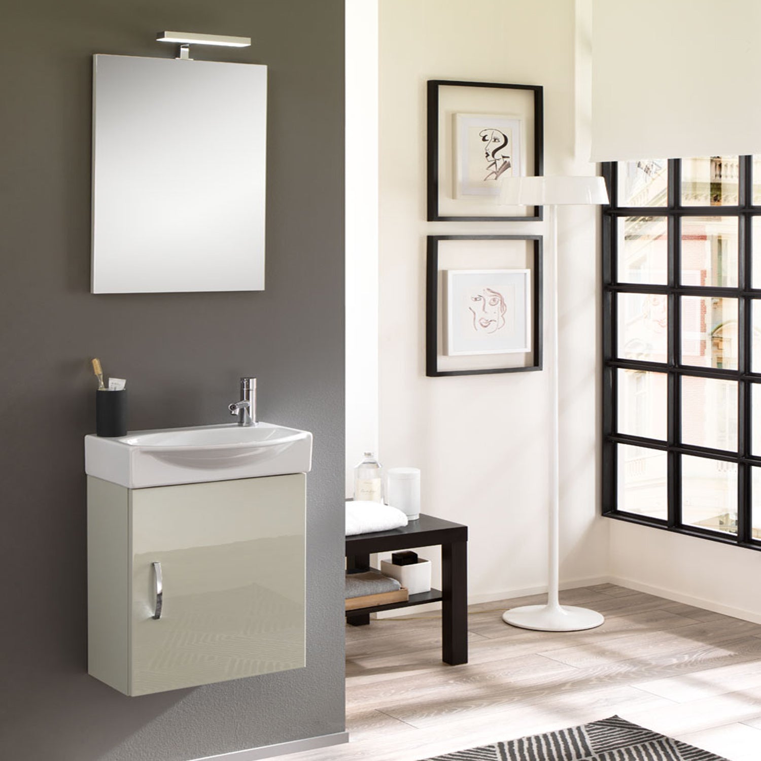 Mobile bagno sospeso Mini42 cm 42x190x29,5 laccato lucido grigio nuvola