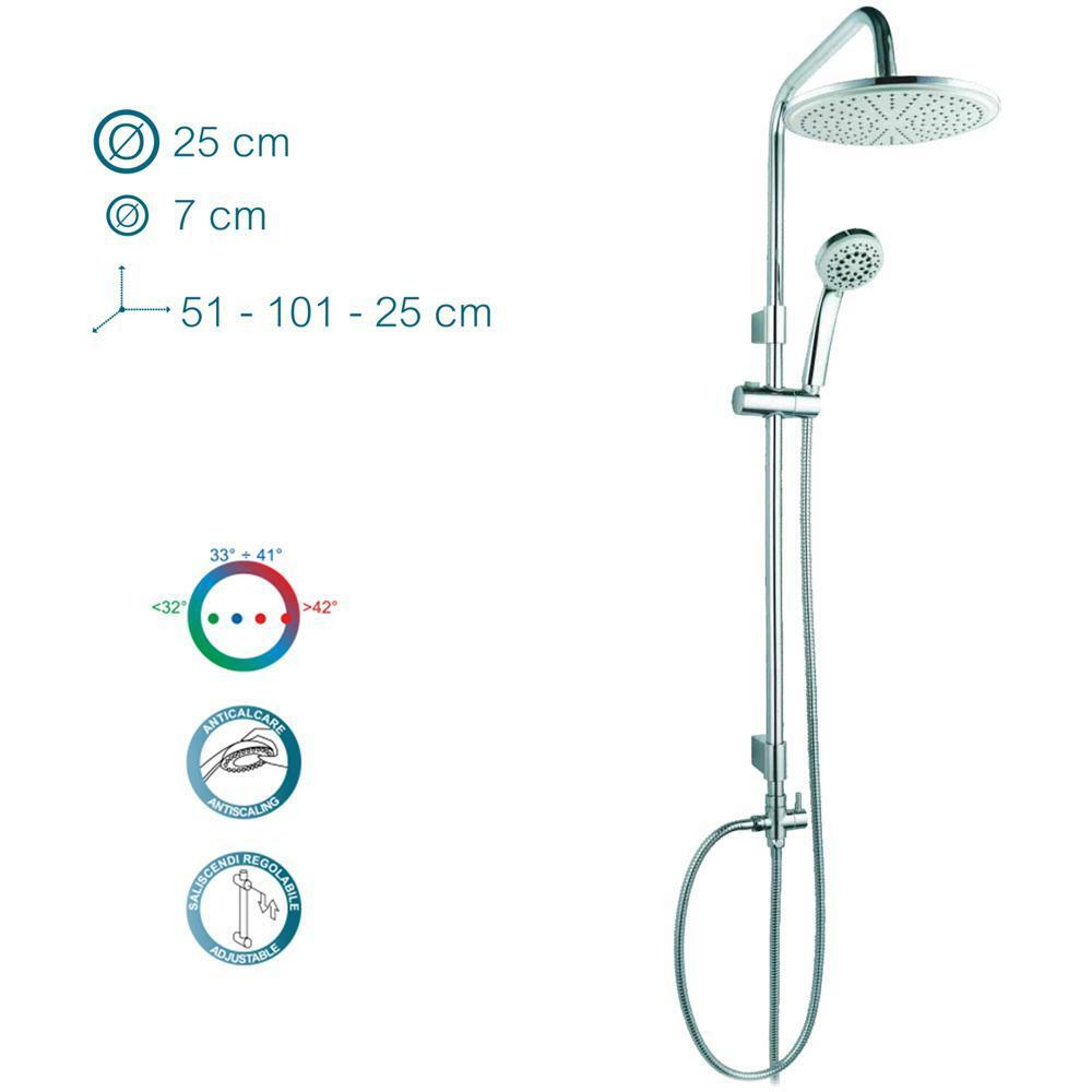 MERKUR Doccia Soffione Set Colonna Asta Saliscendi Doccetta Mixer Deviatore