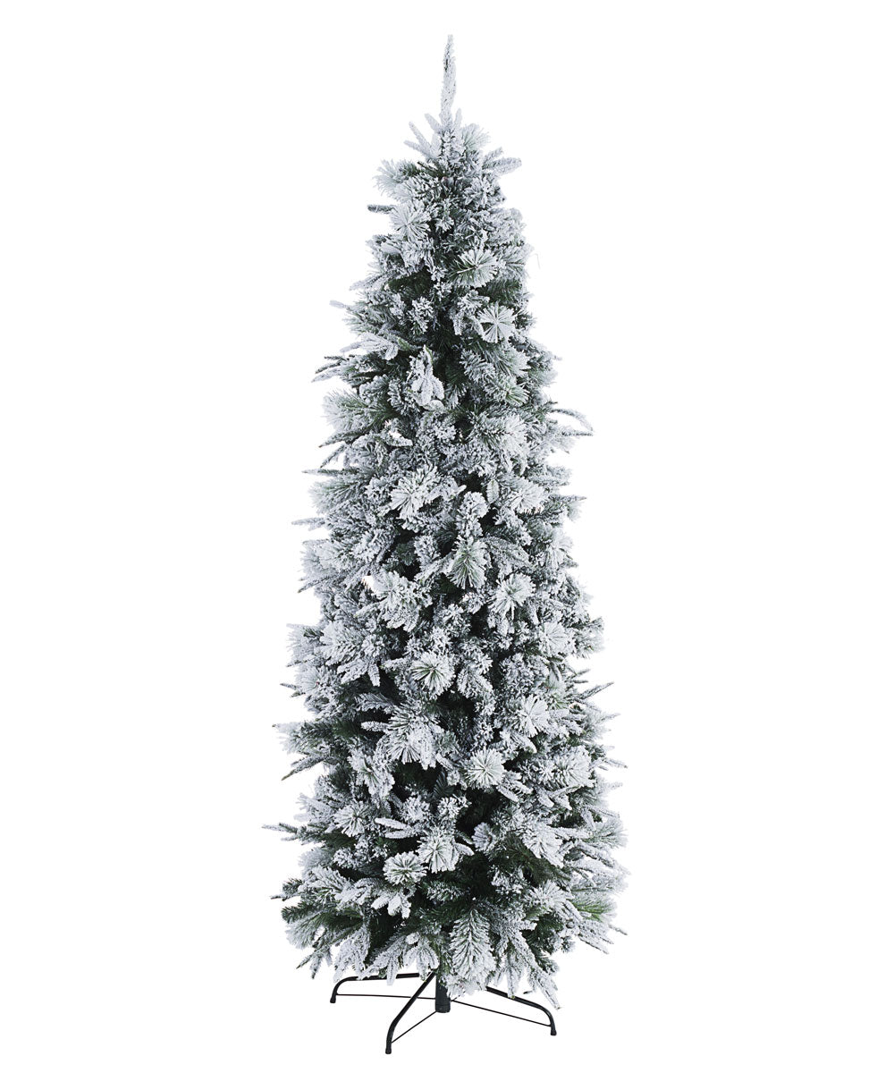 Albero di Natale Slim Sottile Stretto Innevato Bianco Realistico 210 cm Dresda