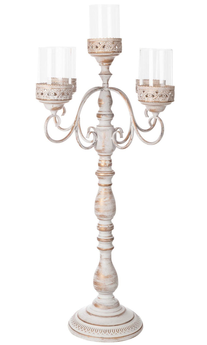 Candelabro a 5 Fiamme Anticato Shabby Chic Elegante H 76 cm Arredo Blanc Mariclò