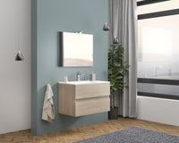 Mobile da Bagno Sospeso 80 cm Moderno 2 Cassetti Lavabo Specchio Rovere Easy