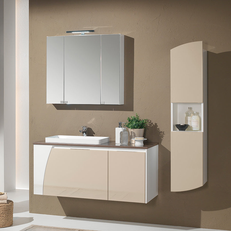 Mobile bagno sospeso Soft03 cm 146x190x46 laccato lucido tortora