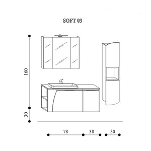 Mobile bagno sospeso Soft03 cm 146x190x46 laccato lucido tortora