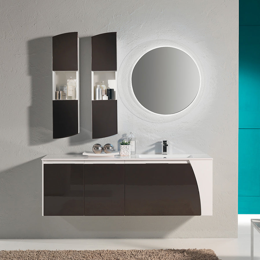 Mobile bagno sospeso Soft04 cm 152x190x46 laccato lucido grigio