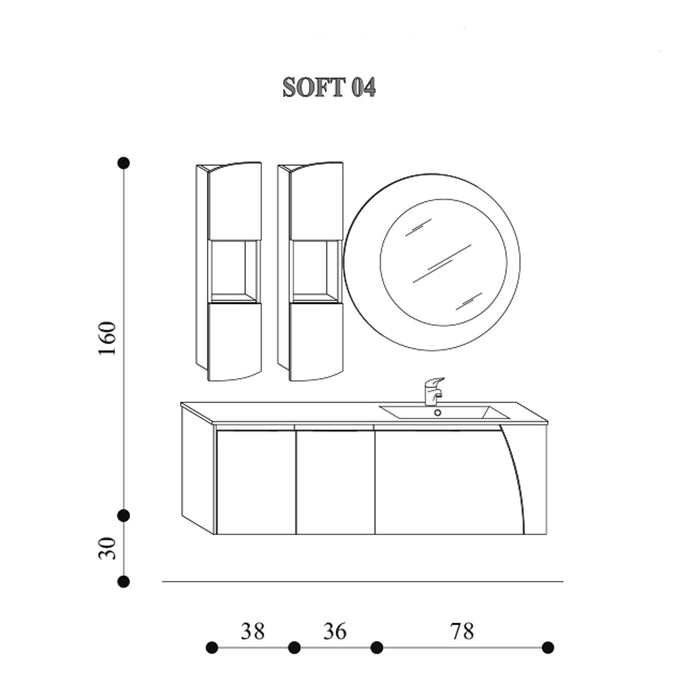 Mobile bagno sospeso Soft04 cm 152x190x46 laccato lucido grigio