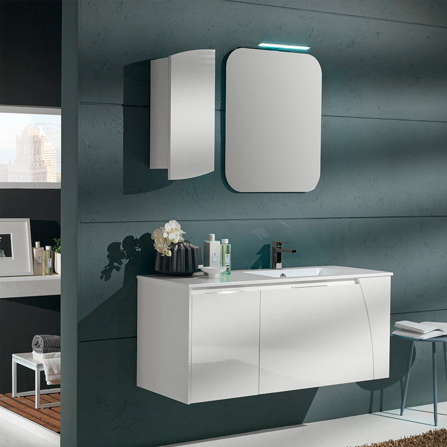 Mobile bagno sospeso Soft05 cm 116x190x46 laccato lucido bianco