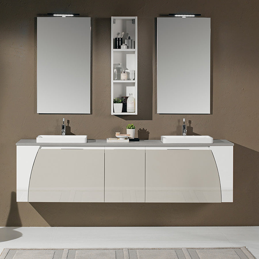 Mobile bagno sospeso Soft07 cm 193x190x46 laccato lucido grigio nuvola