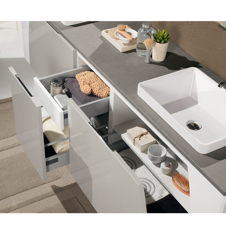 Mobile bagno sospeso Soft07 cm 193x190x46 laccato lucido grigio nuvola