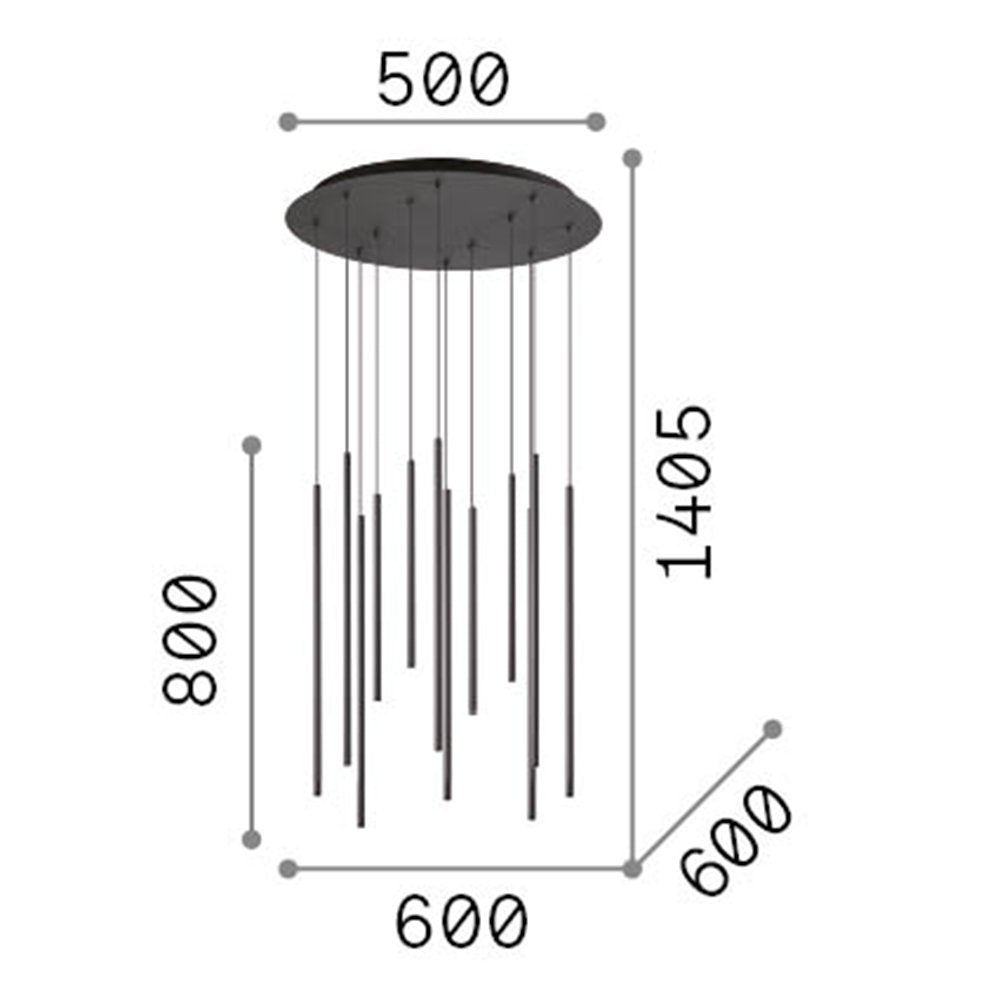 Sospensione Moderna Filo Metallo Bianco 12 Luci Led 25W 3000K Luce Calda