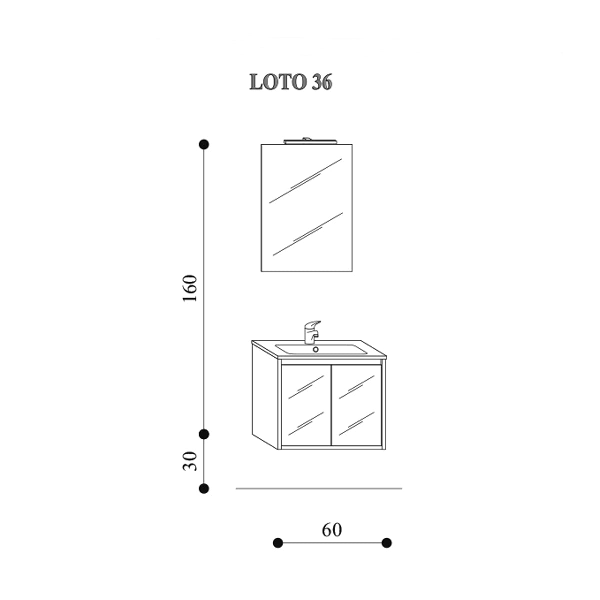 Mobile bagno sospeso Loto08 cm 60x190x46 laccato lucido bianco