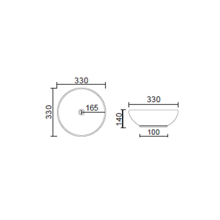 Lavabo da appoggio tondo Slim ceramica nera diametro 33 cm e altezza 14 cm