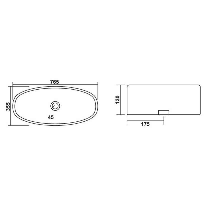 Lavabo da appoggio quadro angoli arrotondati  77x36 H.13 cm