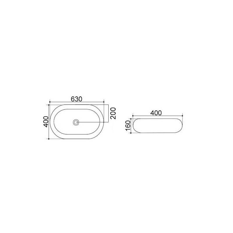 Lavabo da appoggio bianco rettangolare angoli arrotondati 63x40 H.16 cm