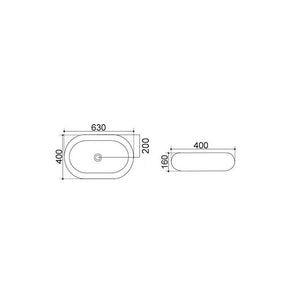 Lavabo da appoggio bianco rettangolare angoli arrotondati 63x40 H.16 cm