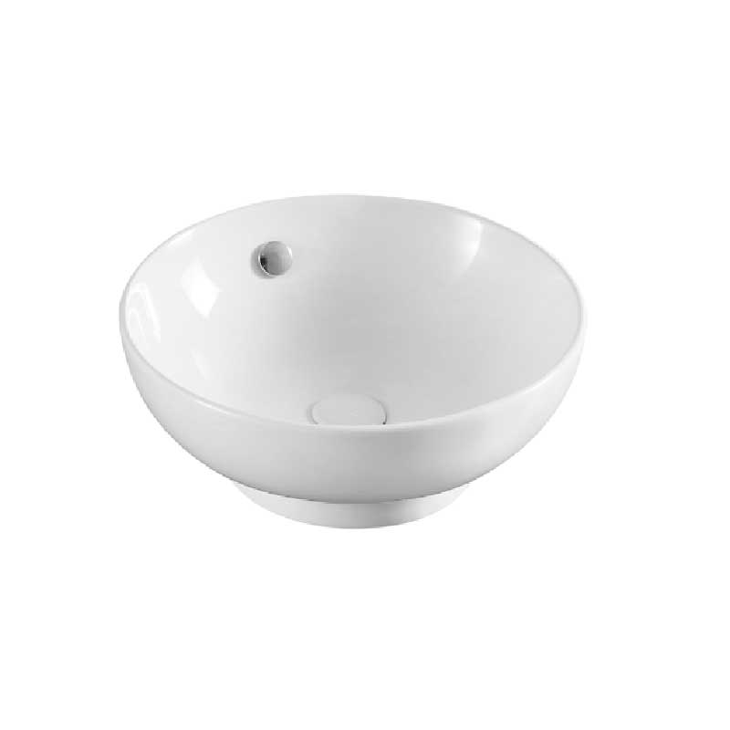 Lavabo d'appoggio tondo ceramica bianca diametro 41 cm con troppo pieno