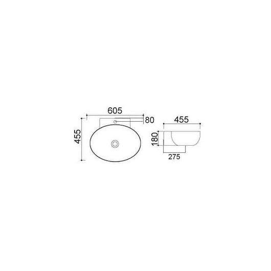 Lavabo sospeso e da appoggio in ceramica bianca dimensioni 60,5x45,4 H.18 cm