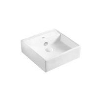 Lavabo d'appoggio o sospeso quadrato ceramica bianca 38x38 H.12,5 cm con troppo pieno