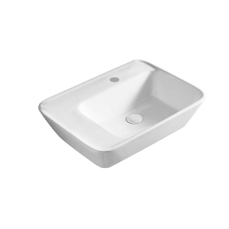 Lavabo d'appoggio o sospeso ceramica bianca 57,5x44 H.14 cm con troppo pieno