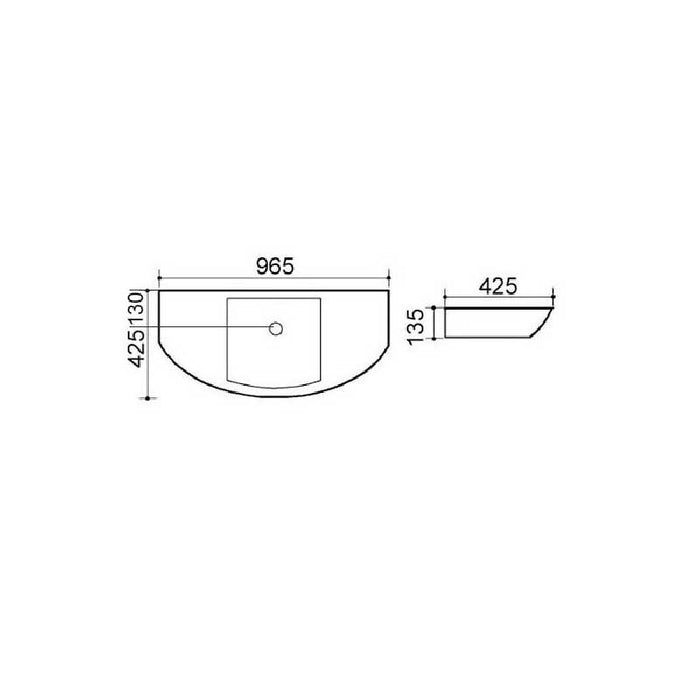 Lavabo ceramica bianca installazione sospesa 96,5x42,5 H. 13,5 con troppo pieno