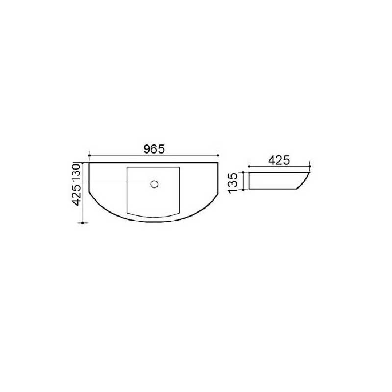 Lavabo ceramica bianca installazione sospesa 96,5x42,5 H. 13,5 con troppo pieno