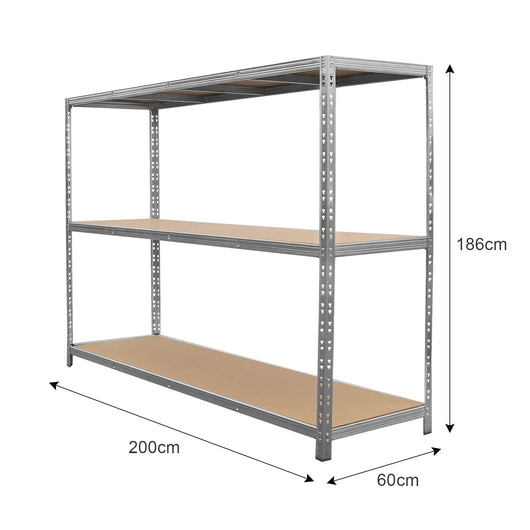 Scaffale da Garage e Magazzino HD Scaffalatura in Acciaio Galvanizzato Portata di 1200kg con Design ad Incastro Senza Bulloni Larghezza - 200cm