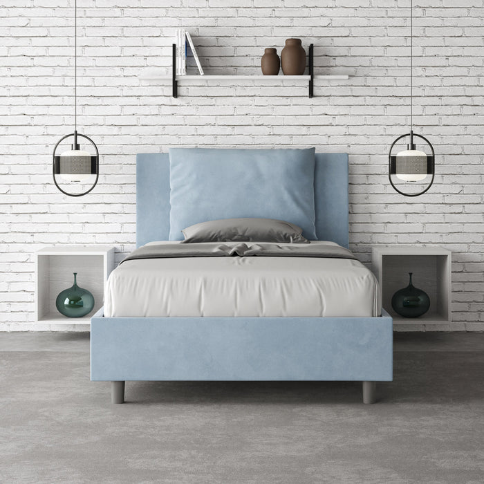 Letto Singolo 100x190 cm con Rete e Contenitore Antea Azzurro