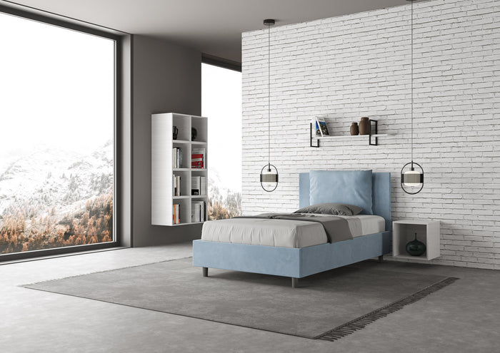 Letto Singolo 100x190 cm con Rete e Contenitore Antea Azzurro