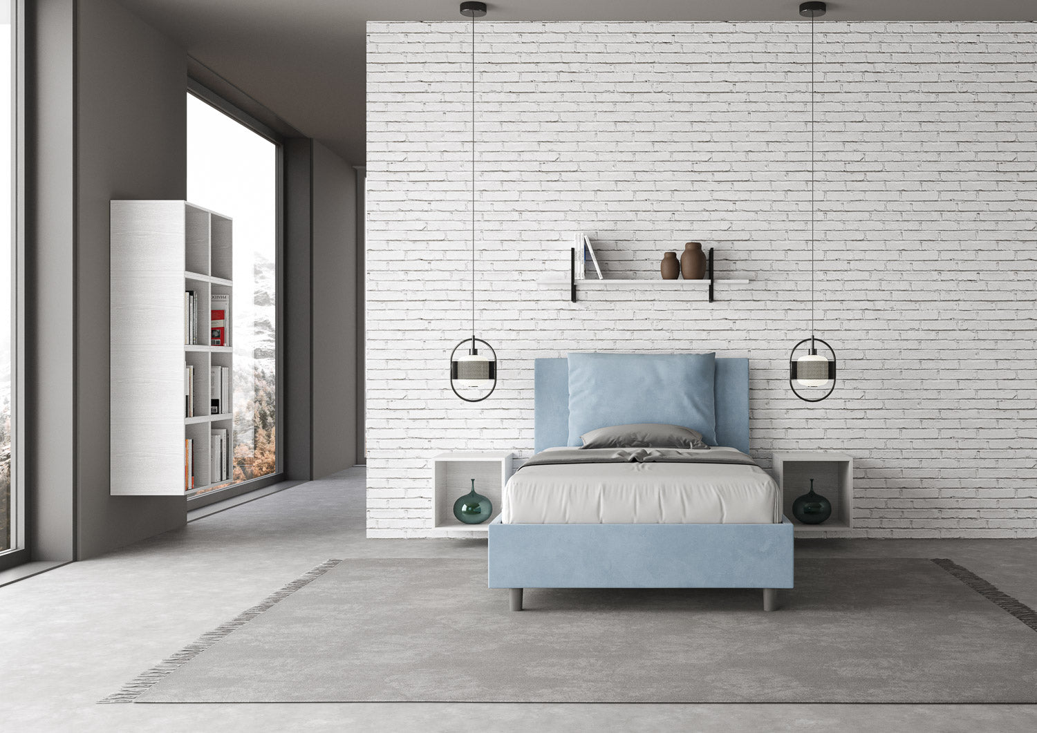 Letto 1 Piazza e Mezzo 120x190 cm con Rete e Contenitore Antea Azzurro