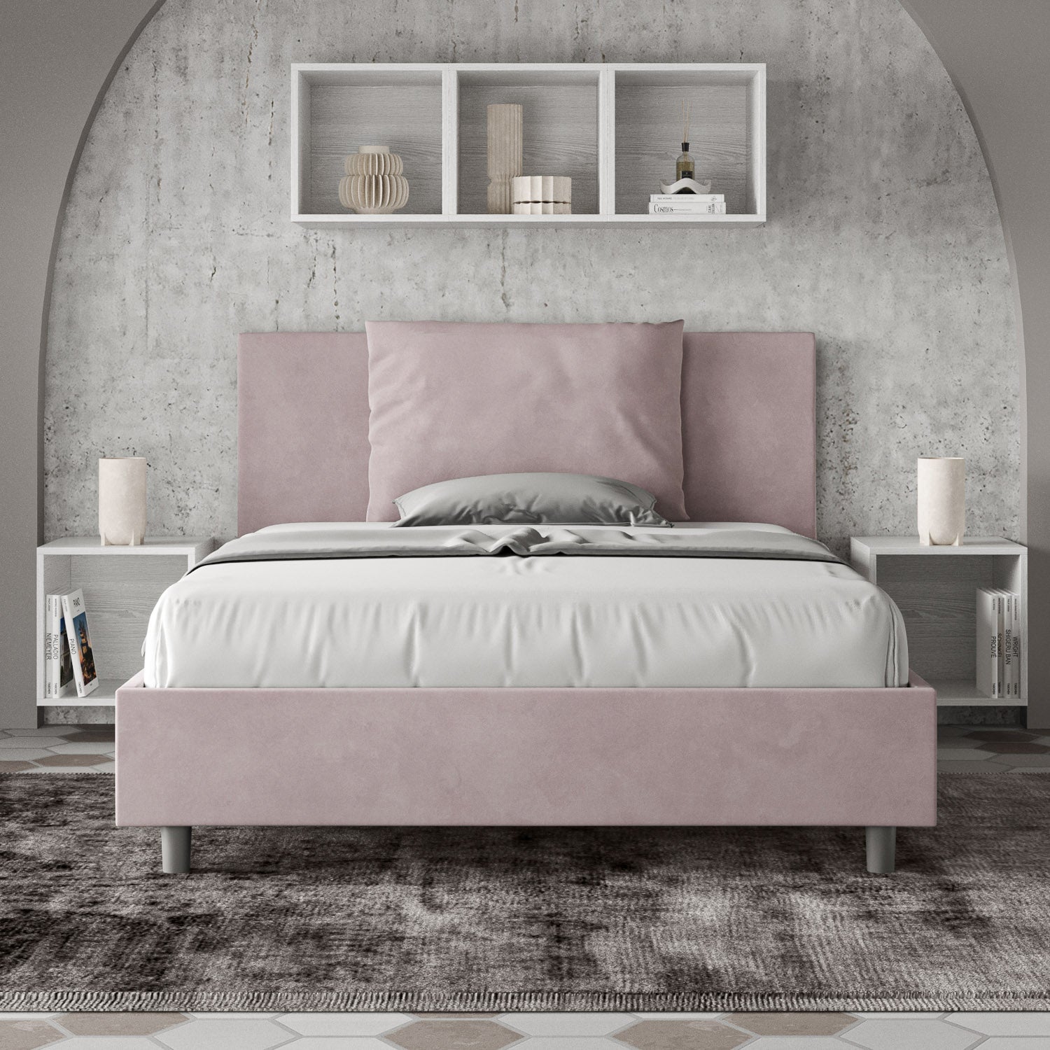 Letto 1 Piazza e Mezzo 130x190 cm con Rete e Contenitore Antea Glicine