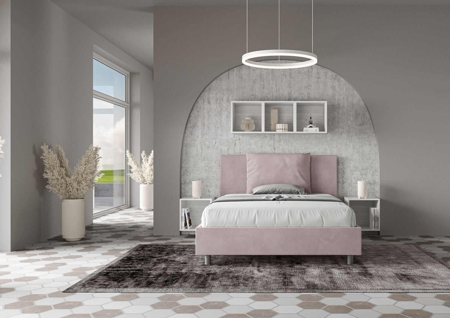 Letto 1 Piazza e Mezzo 130x190 cm con Rete e Contenitore Antea Glicine