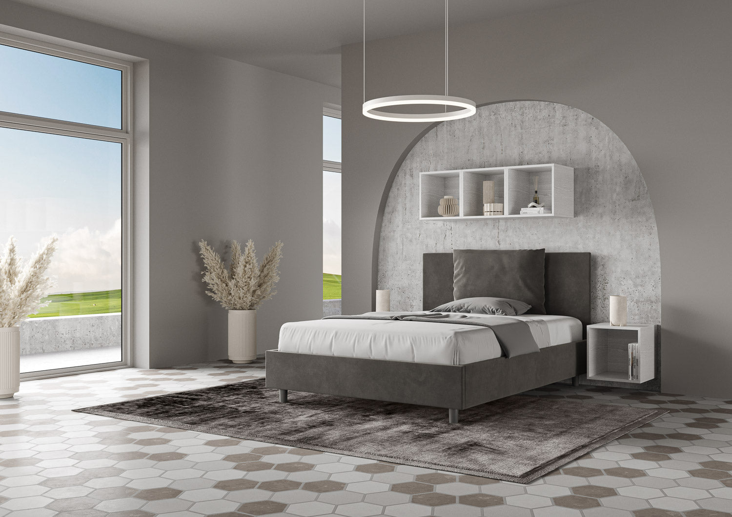 Letto 1 Piazza e Mezzo 130x190 cm con Rete e Contenitore Antea Grigio