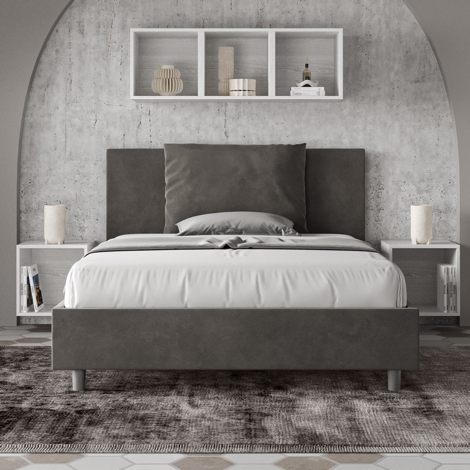 Letto 1 Piazza e Mezzo 130x200 cm Senza Rete Antea Grigio