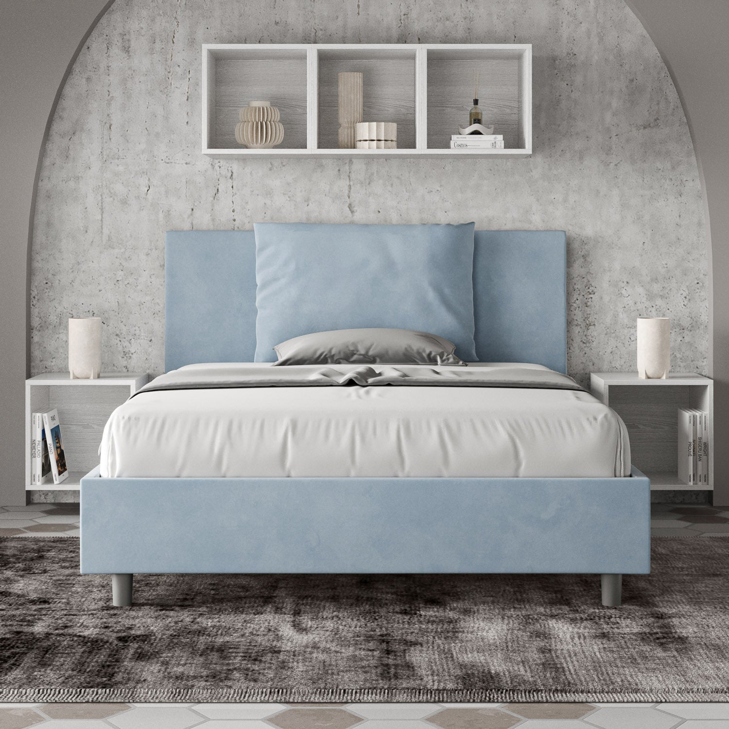 Letto 1 Piazza e Mezzo 130x210 cm con Rete Antea Azzurro