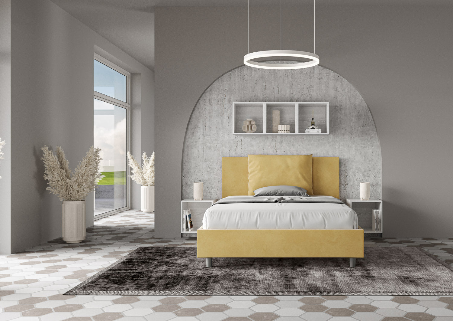 Letto Matrimoniale Francese 140x190 cm con Rete Antea Ocra