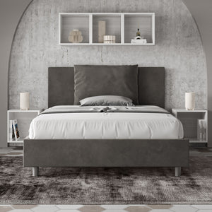 Letto Matrimoniale Francese 140x190 cm con Rete e Contenitore Antea Grigio