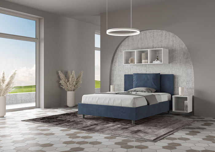 Letto Matrimoniale Francese 140x200 cm con Rete e Contenitore Antea Blu