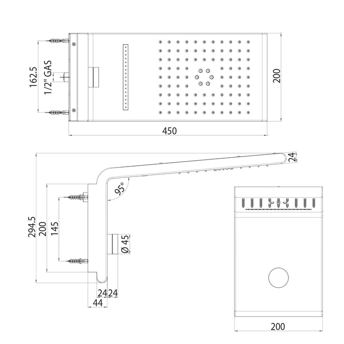 Soffione doccia Bossini Syncro Neb acciaio inox cromato deviatore incorporato