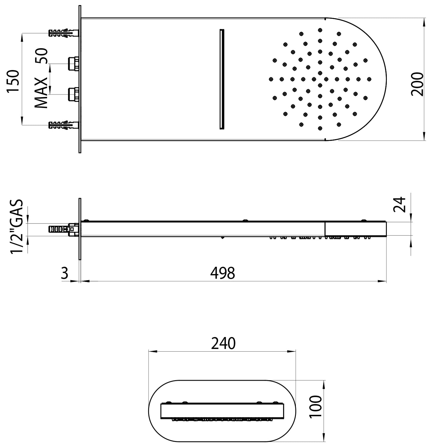 Soffione doccia a 2 getti Bossini Sidney 2 acciaio inox cromato 498x200 mm