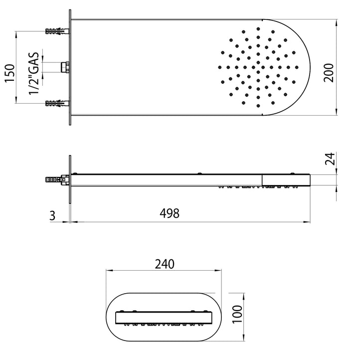 Soffione doccia a 1 getto Bossini Sidney 1 acciaio inox 498x200 mm 