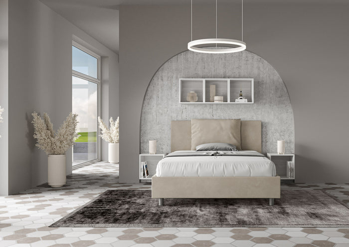 Letto Matrimoniale Francese 150x200 cm con Rete e Contenitore Antea Sabbia