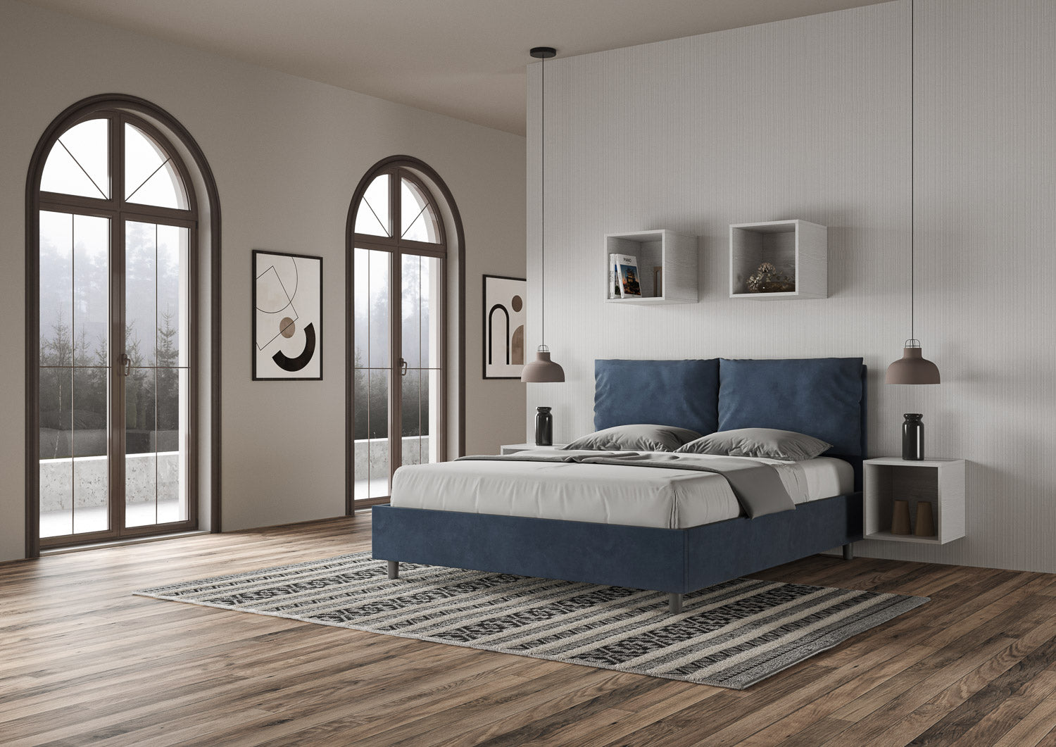 Letto Matrimoniale 160x190 cm Senza Rete Antea Blu