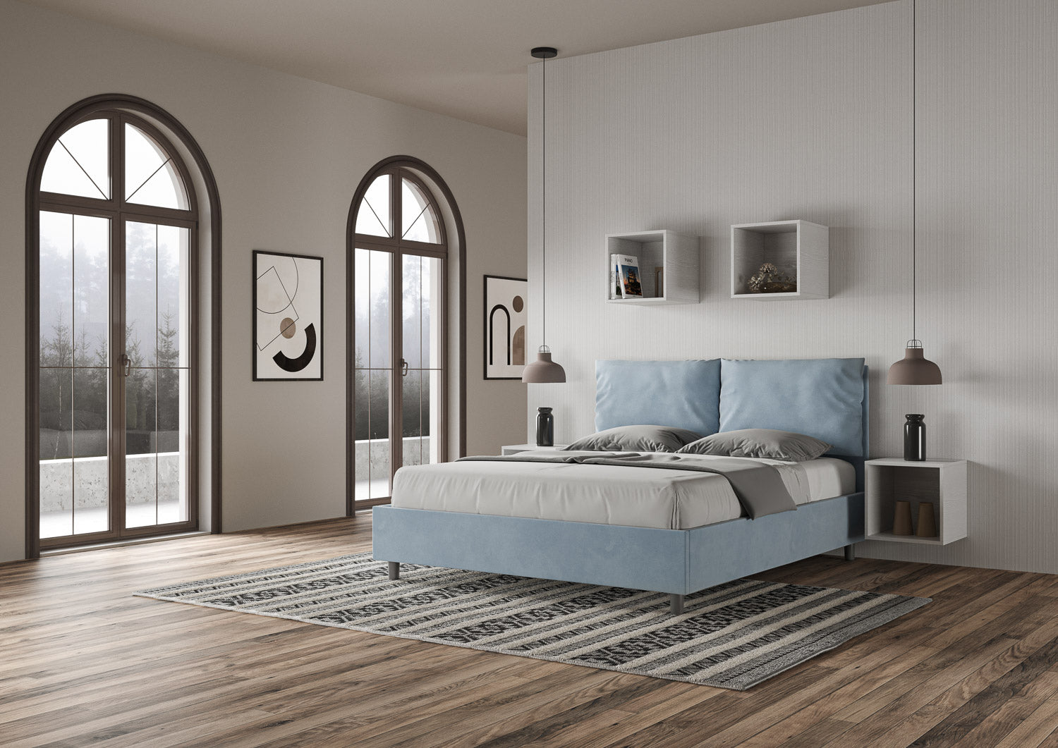 Letto Matrimoniale 160x190 cm con Rete e Contenitore Antea Azzurro