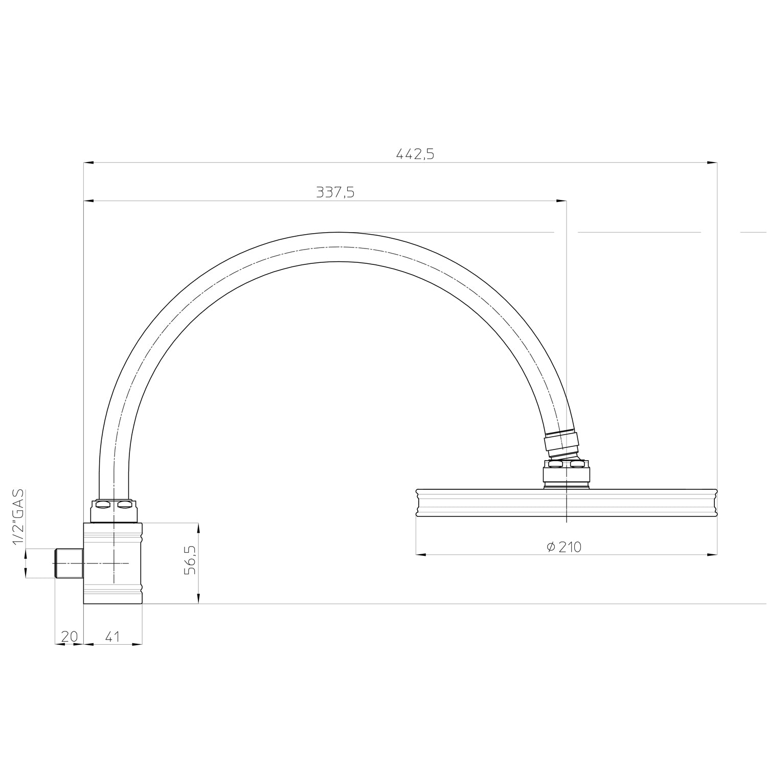 Soffione doccia tondo ottone cromato Bossini Liberty-Arc diametro 210 mm