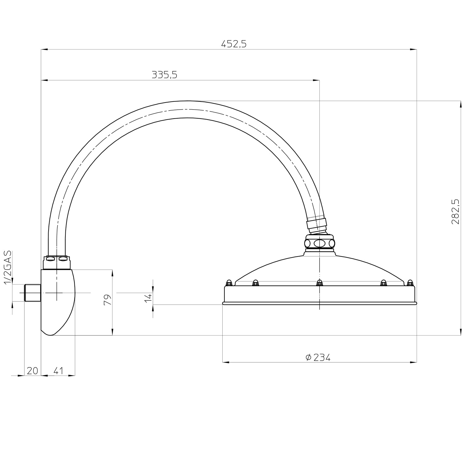 Soffione doccia tondo con braccio Bossini RetrÃ²-Arc diametro 230 mm