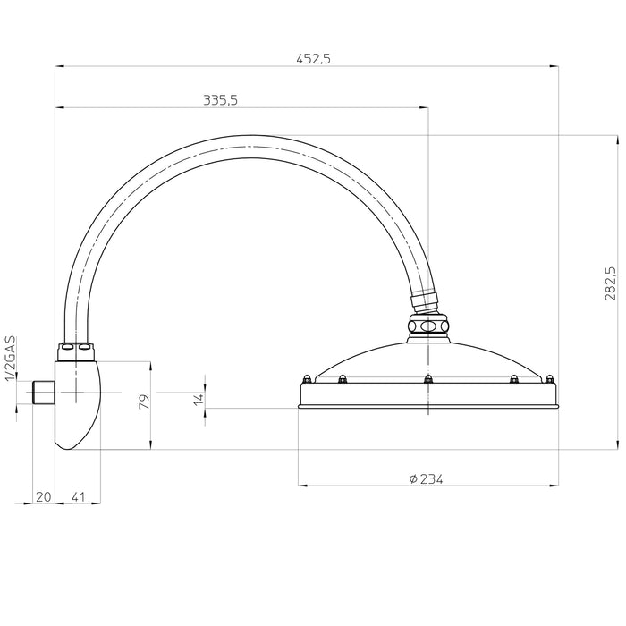 Soffione doccia tondo con braccio Bossini RetrÃ²-Arc diametro 230 mm