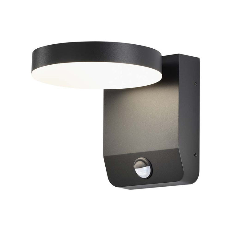 20W Led Wall Light With Sensor 3000K Black Body Round  Ip65