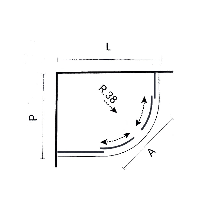 Box doccia semicircolare asimmetrico cm 70x90 Smart apertura scorrevole in cristallo temperato trasparente da 6 mm